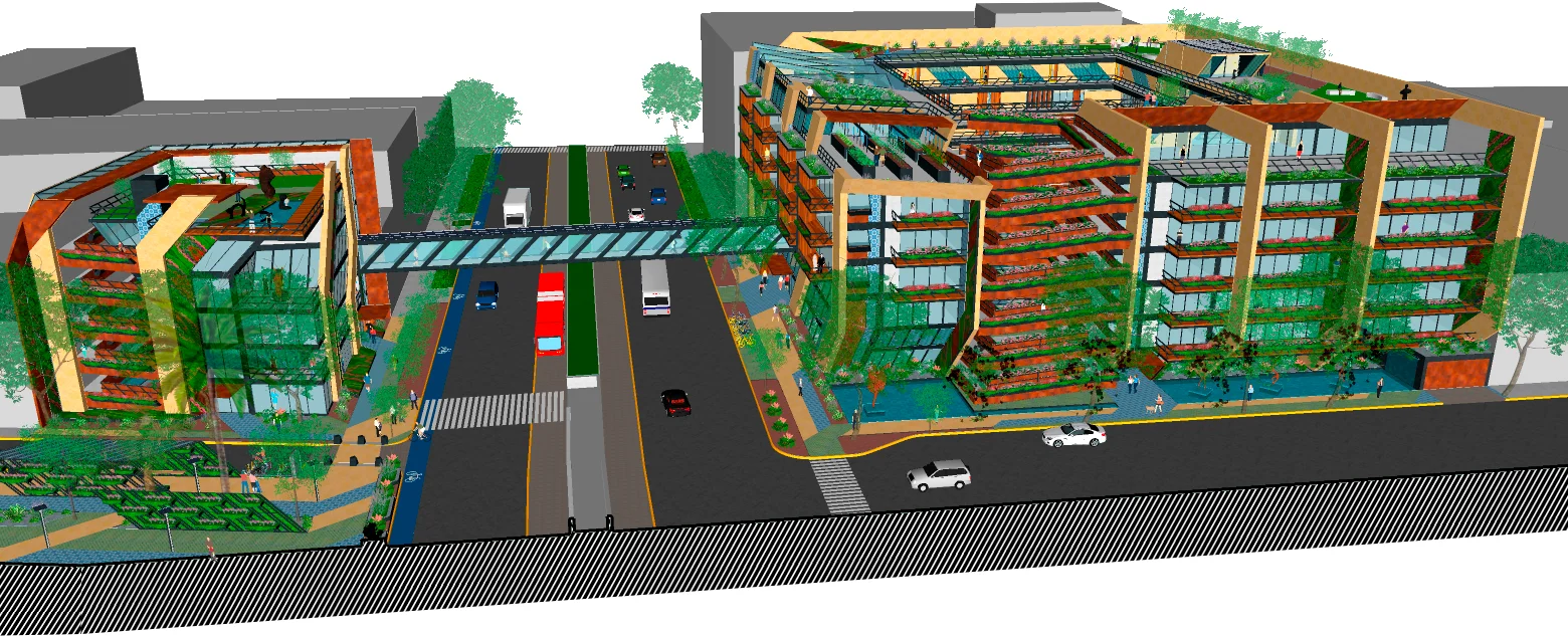 bosquejo de edificios de perspectiva de 2 puntos